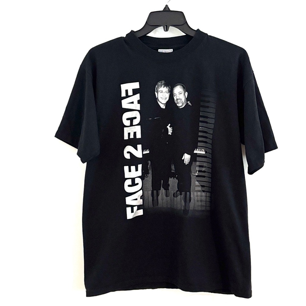 Billy Joel and Elton John Size XL Face-to-face  Black & White Graphic T-Shirt